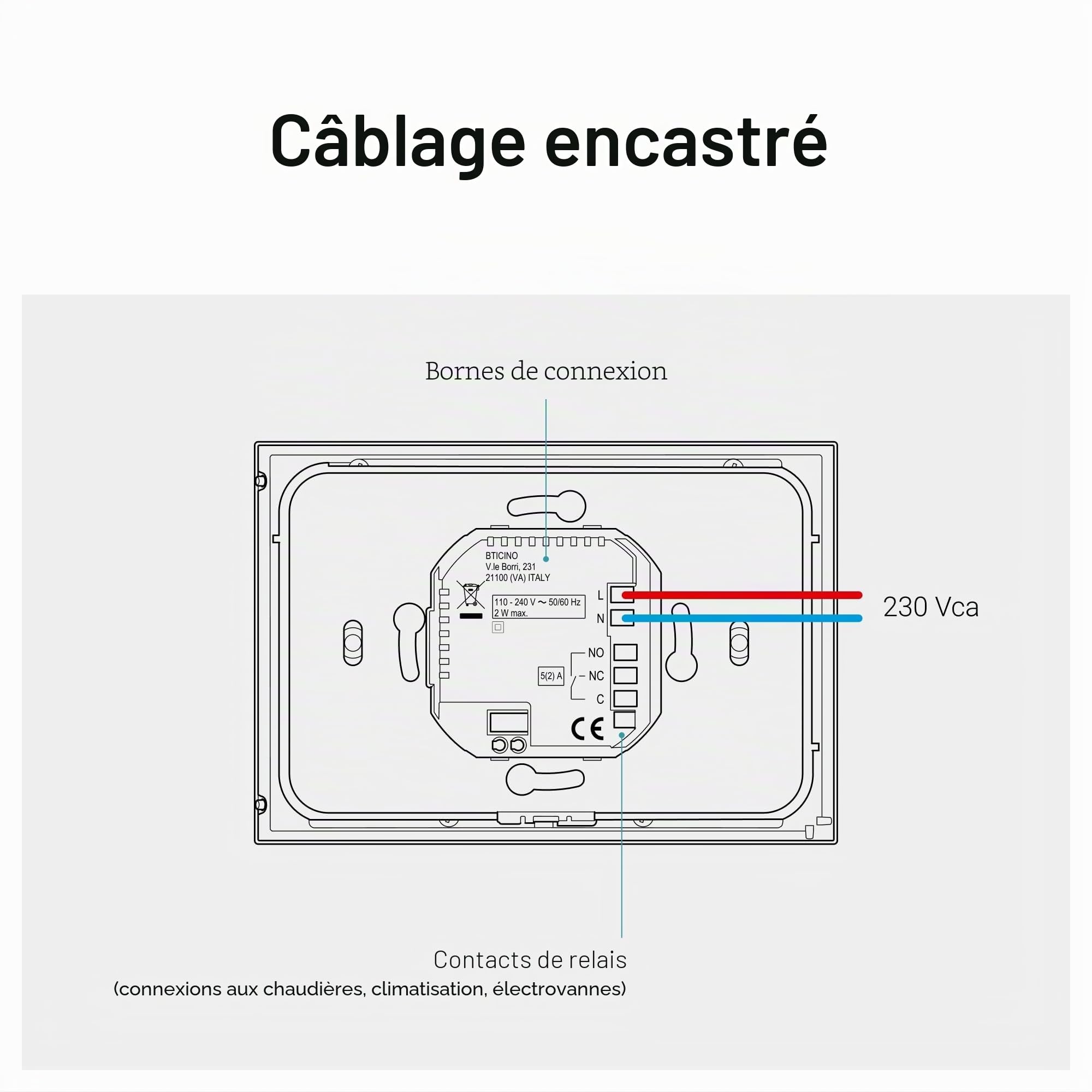 Bticino XW8002E, Thermostat Connecté WiFi, New Smarther2 with Netatmo, Couleur blanche, contrôle de la température (froid et chaleur) de la maison à distance ; intégré, 2 fils