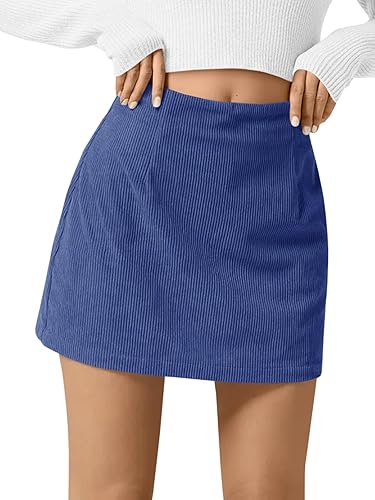 Wenrine Womens Corduroy Mini Skirt High Waisted Basic Casual A-line