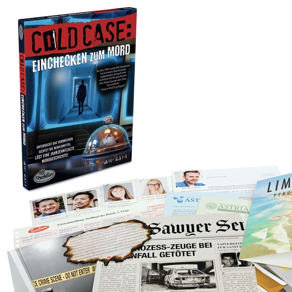 ThinkFun Cold Case: Einchecken zum Mord - Kombinationsspiel ab 14 Jahre: Ein Krimi-Rätsel für 1 Person oder in der Gruppe!