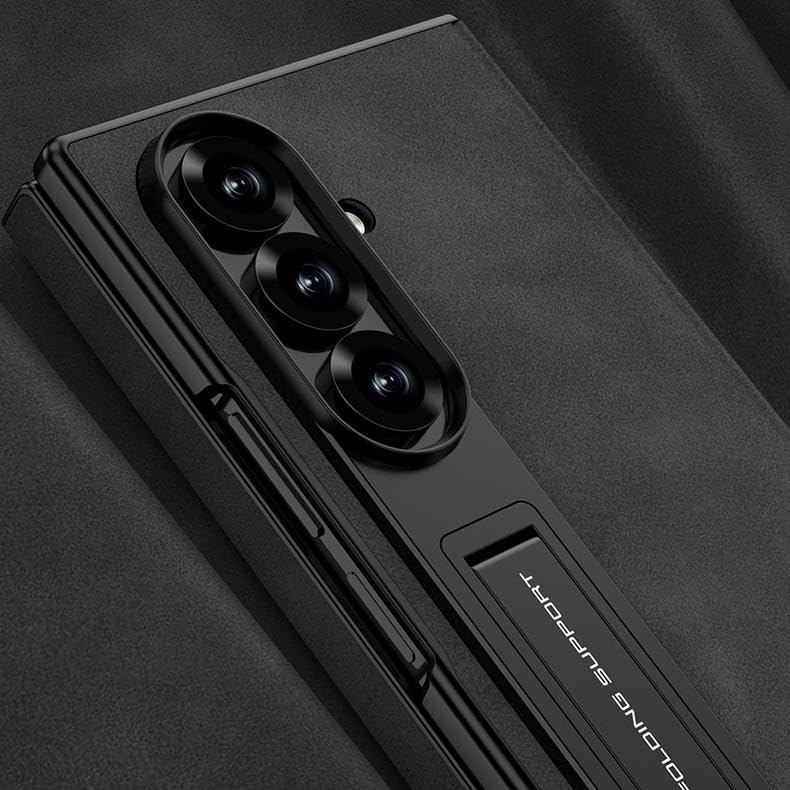 Funda De Cuero De Gamuza para Teléfono Samsung Galaxy Z Trifold, Protector De Pantalla De Vidrio Templado, Funda con Tapa Magnética con Soporte Plegable Doble (Negro,Gamuza)