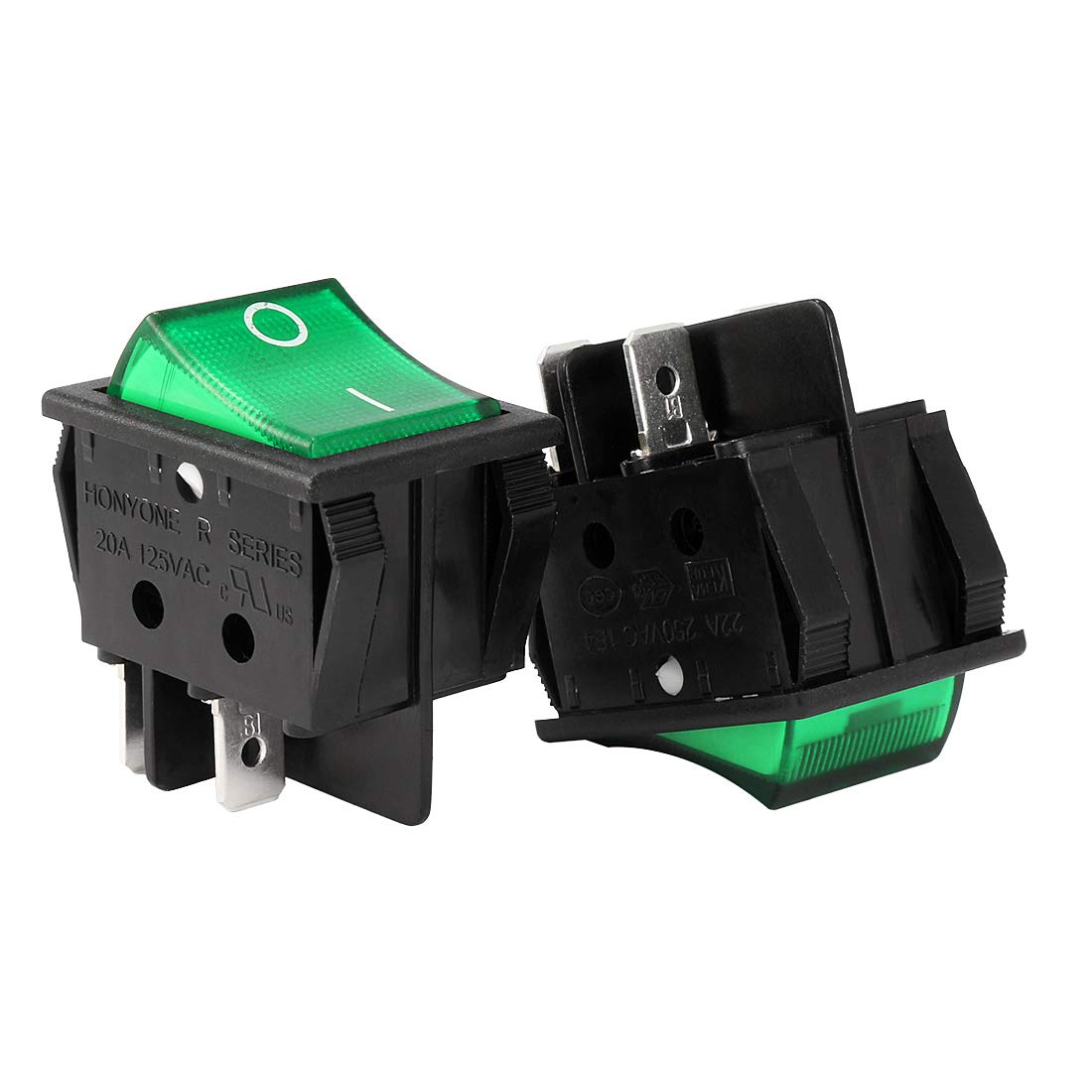 Sourcingmap DPST 4 Terminal On/Off Green Backlit Light Boat Rocker Switch AC 20A/125V 22A/250V