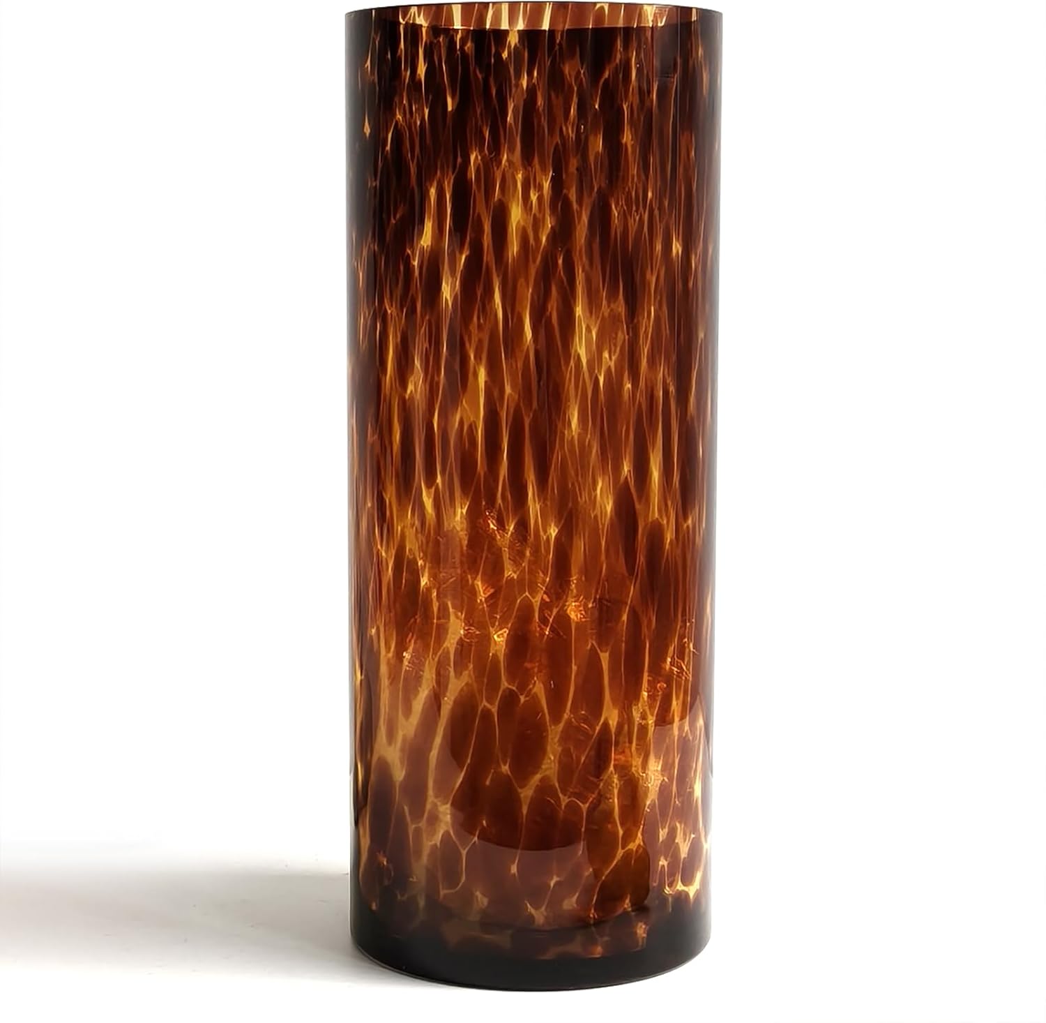 11.8" High Luxe Leopard Glass Vase — Unique Modern Amber Brown Centerpiece for Home Decor, Everyday Elegance Vase