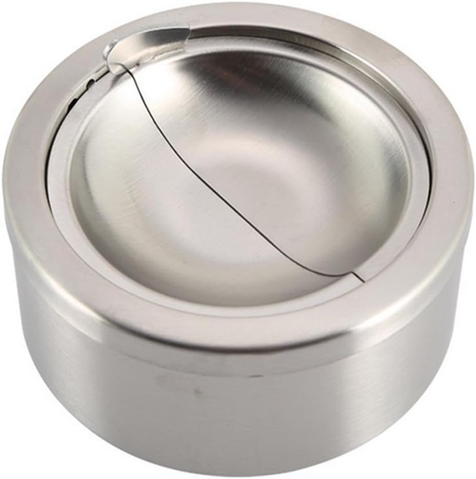 Stainless Steel Cigarette Lidded Ashtray Silver Round Windproof Ashtray with Cover Portable Outdoor Accessories image 2
