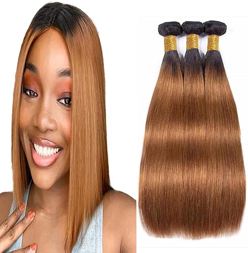 Niciitysi 1B30 Straight Human Hair Bundles 14 16 18 inch Double Weft Brazilian H