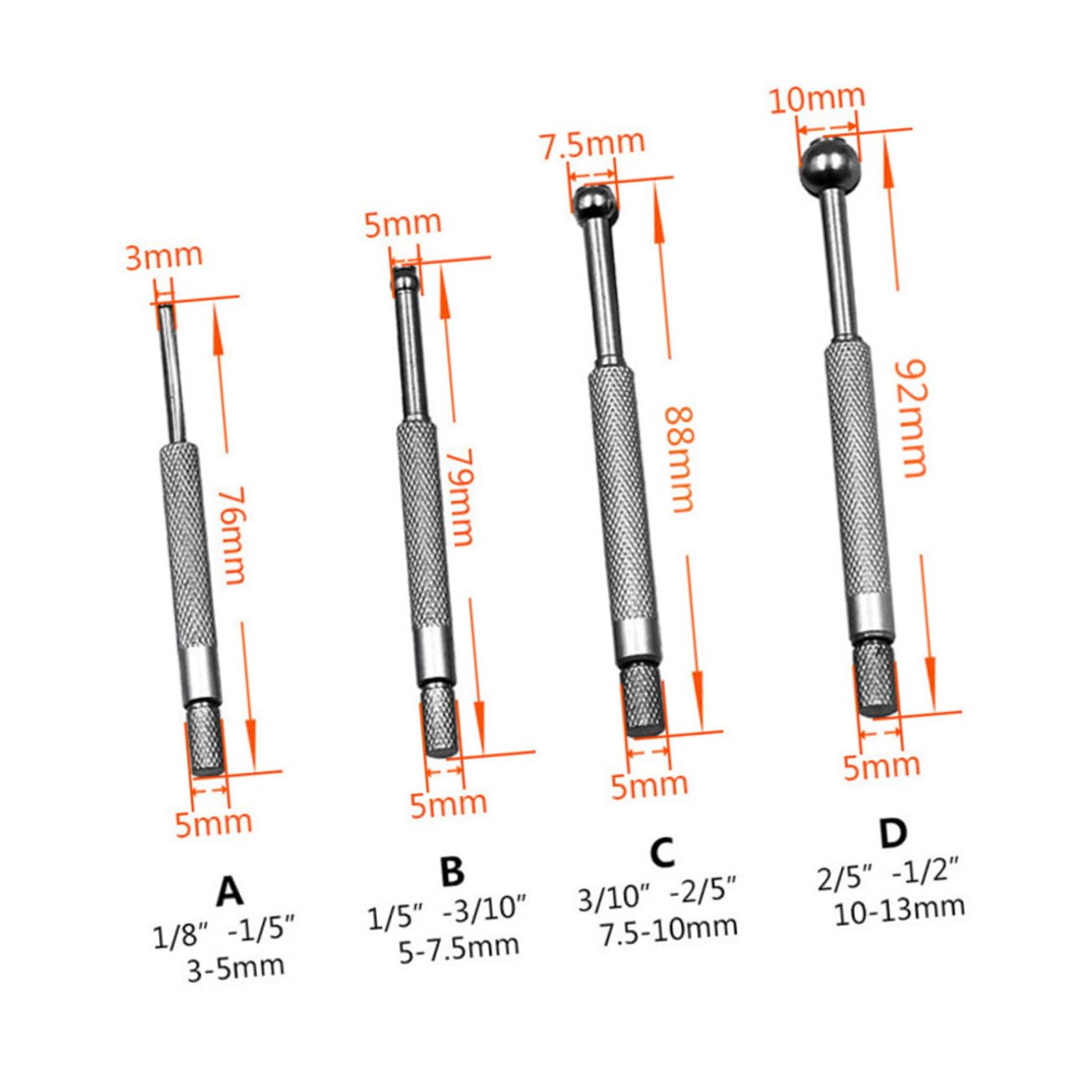 CANIGHT 4pcs Telescoping Small Hole Gauge Precise Manual Measurements Bore Gauge for Deep Grooves and Slots Versatile Measurement Tool