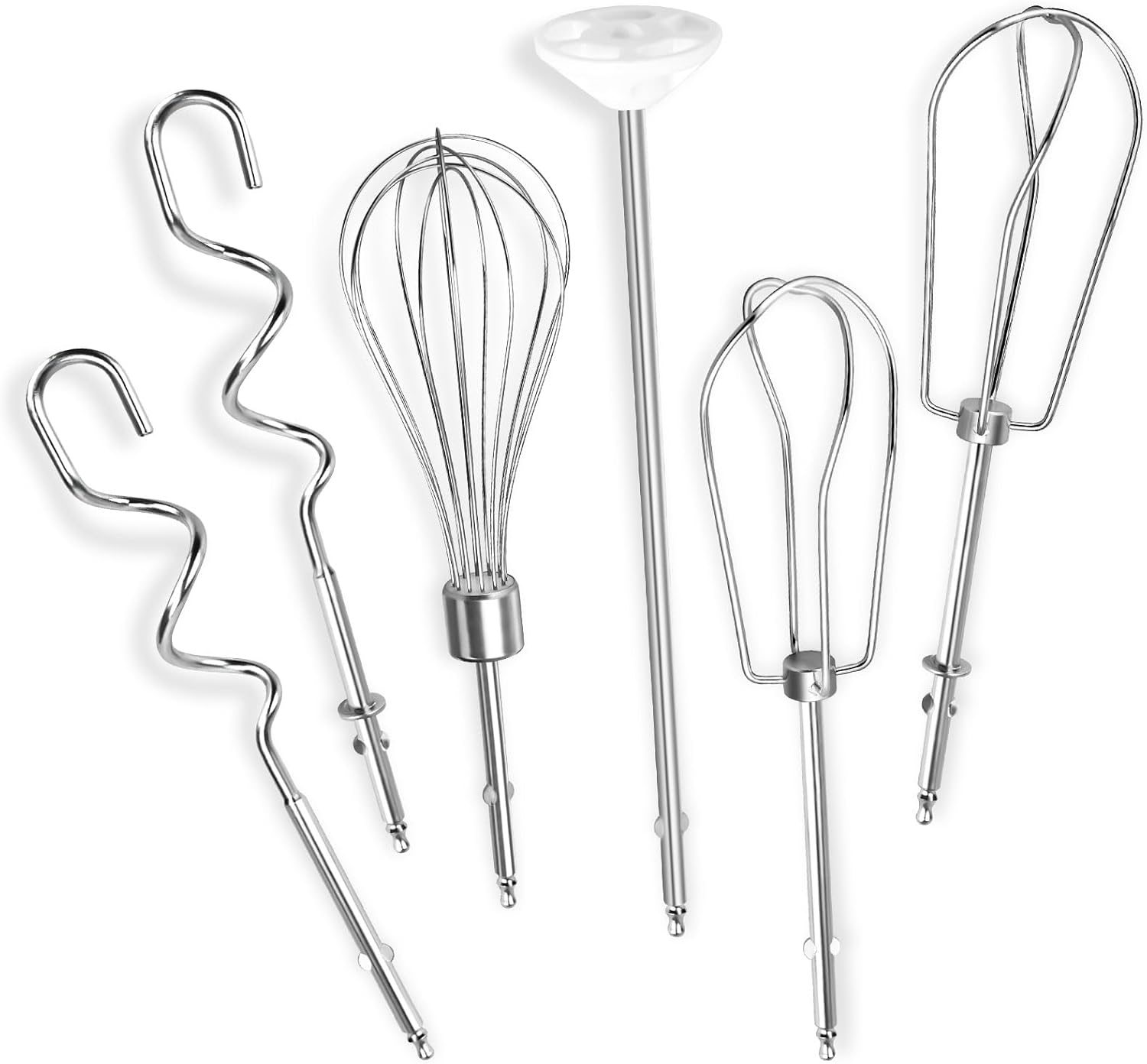 Hand Mixer Beaters Fits for Cuisinart Stainless Steel Left and Right Turbo Style Beaters,Wire Egg Whisk,Liquid Blending Rod,Dough Hooks-CHM Series Hand Mixer CHM-3 CHM-7PK HM-50 HM-70,Set of 6