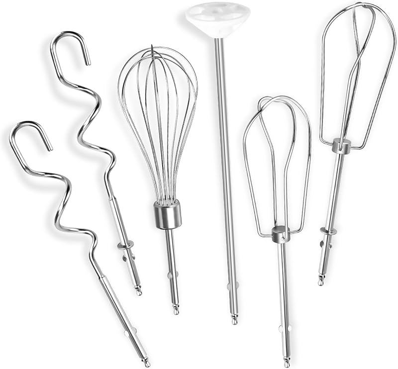 Hand Mixer Beaters Fits for Cuisinart Stainless Steel Style Beaters | Left,Right Turbo Mixer,Wire Egg Whisk,Liquid Blending Rod,Dough Hooks-CHM Series Hand Mixer CHM-3 CHM-7PK HM-50 HM-70