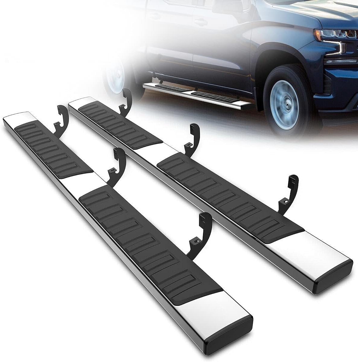 6" Polished Stainless Steel Rectangular Nerf Bar Running Boards Side Step for Crew Cab E03SS0133