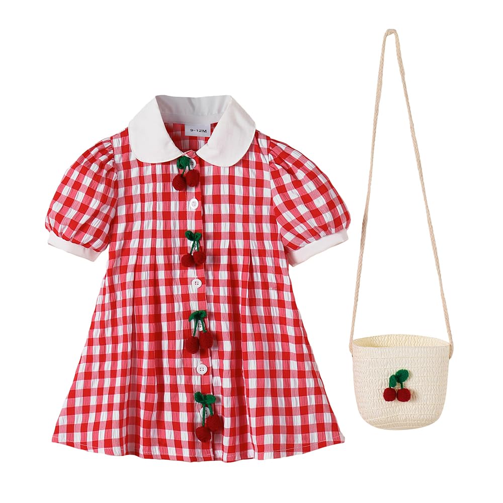 Hopscotch Girls Puff Sleeves Red Checks Cherry Applique Dress with Bag - Review, Price and Buying Guide