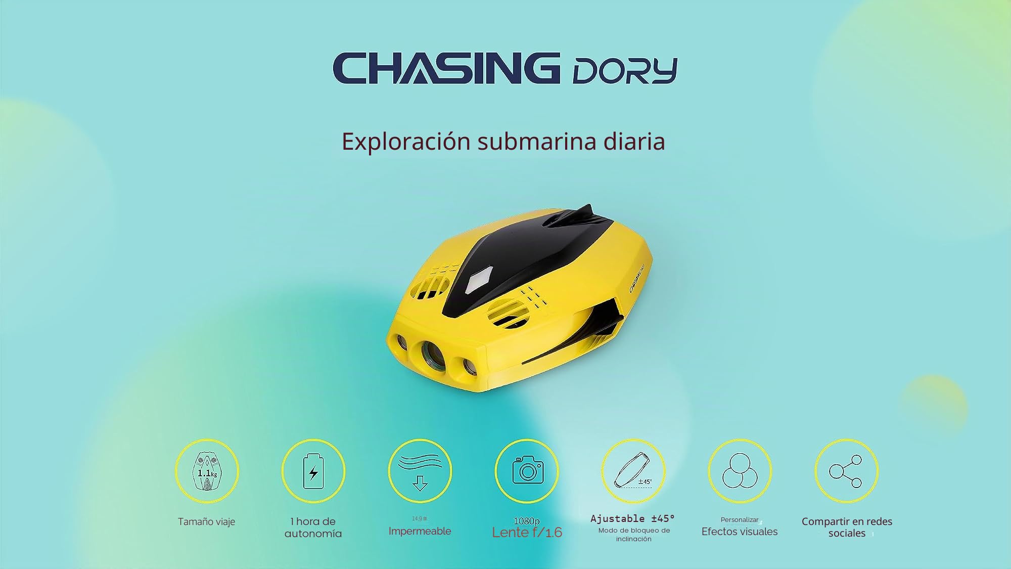 CHASING Dory Drone submarino Full HD 1080p con cámara de visualización en tiempo real, control remoto APP y portátil, con estuche de transporte, boya WiFi y cable de 15 m, ROV