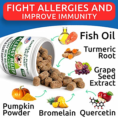 Allergy Relief + Salmon Oil Bundle - Anti-Itch Skin + Skin & Coat Support - Omega 3 Fish Oil + EPA & DHA Fatty Acids - Itching & Paw Licking + Immune & Heart Health - 180 Chews + 32 oz- Made in USA - Thumbnail 3