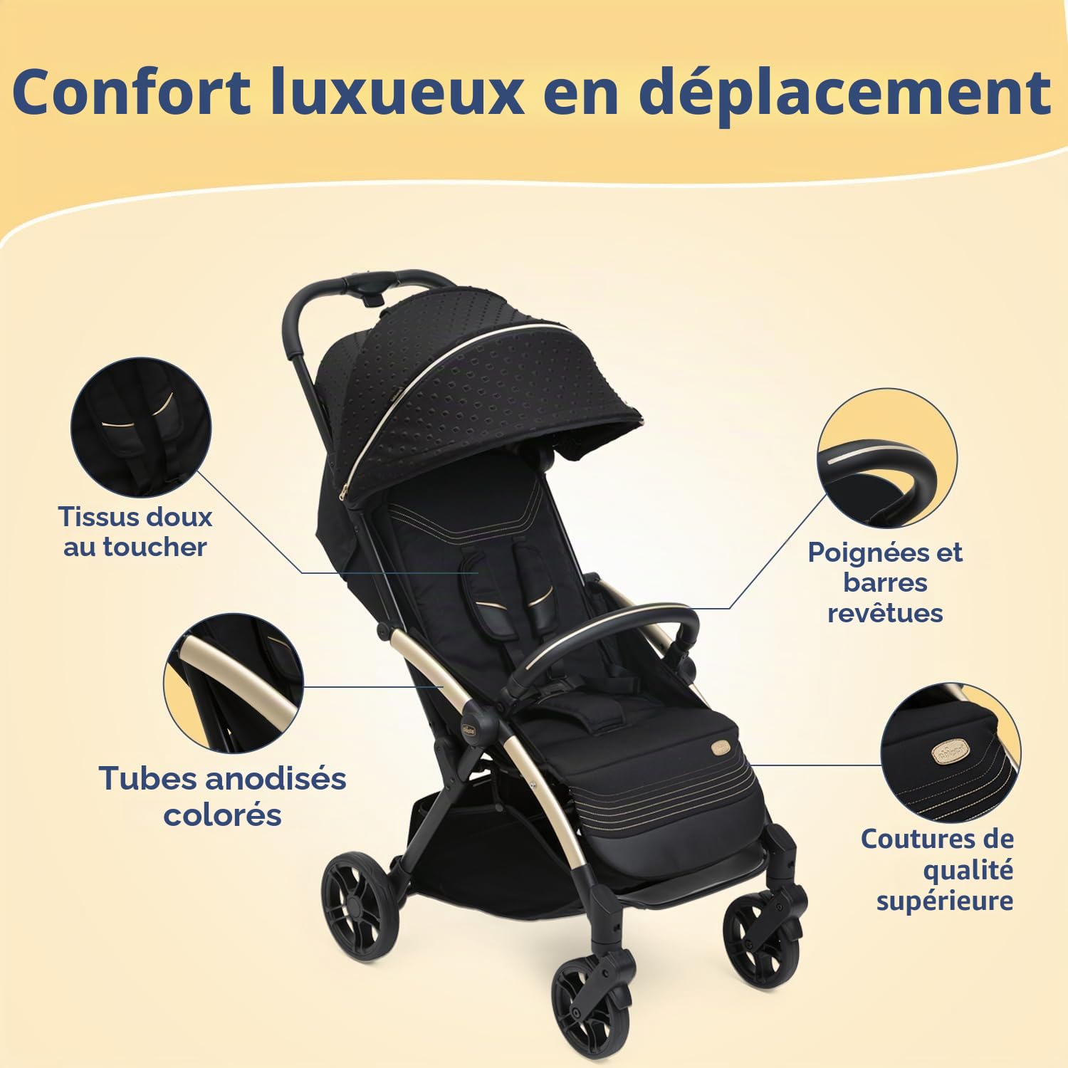 Chicco Poussette Goody XPlus, de 0 mois à 4 ans (22 kg), fermeture d'une seule main, se plie en un seul geste, compacte, grandes roues,capote extensible, dossier inclinable et réglable en 4 positions