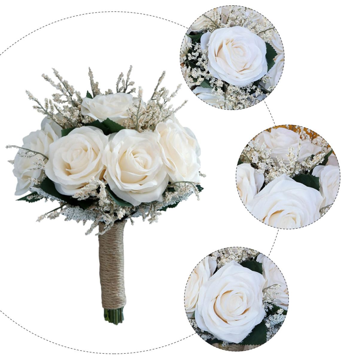 Künstlicher Rosenstrauß Weiß aus Seidenstoff Langlebiges Hochzeitsbouquet für Abschlussfeier und Wohnraumdekoration Realistische Imitationsrosen als Brautstrauß