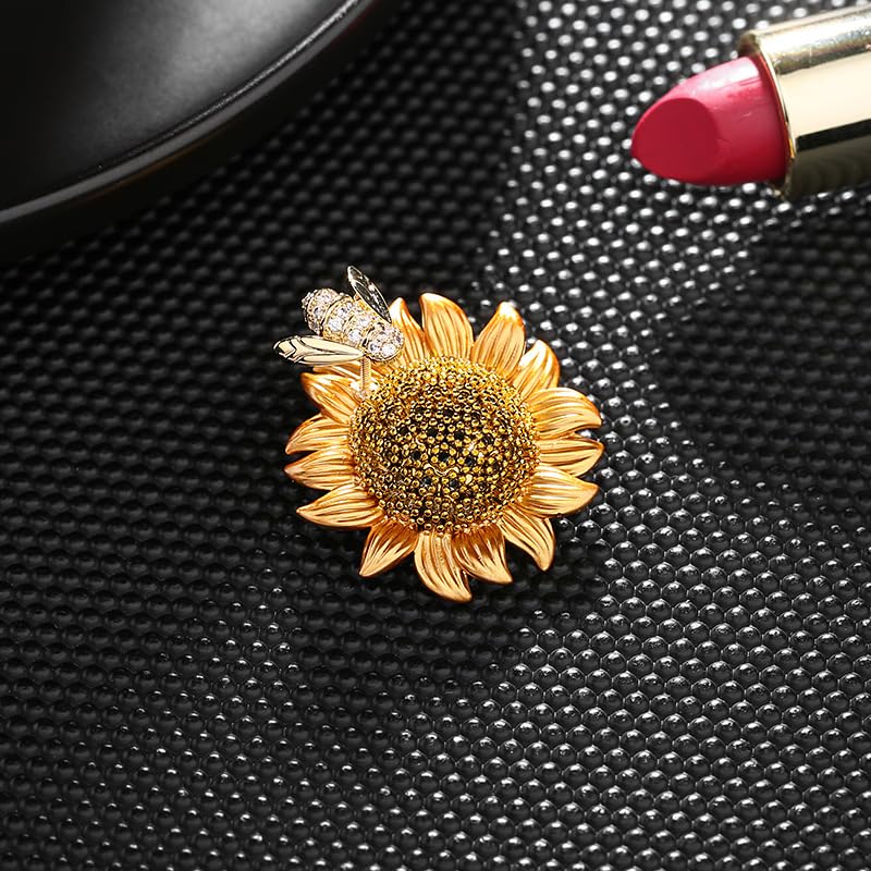Image of 14K Gold Sunflower Coat Brooches for Women, Suit Cardigan Pin for Stylish Casual Wear, Small Brooch