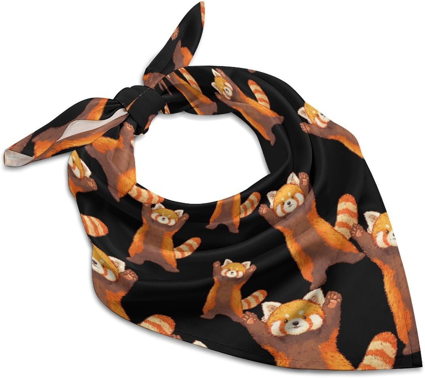 Cute Red Panda Cartoon Silk Head Scarf Bandanas Face Mask Square Scarves Headwear Neck Gaiter Neckerchief