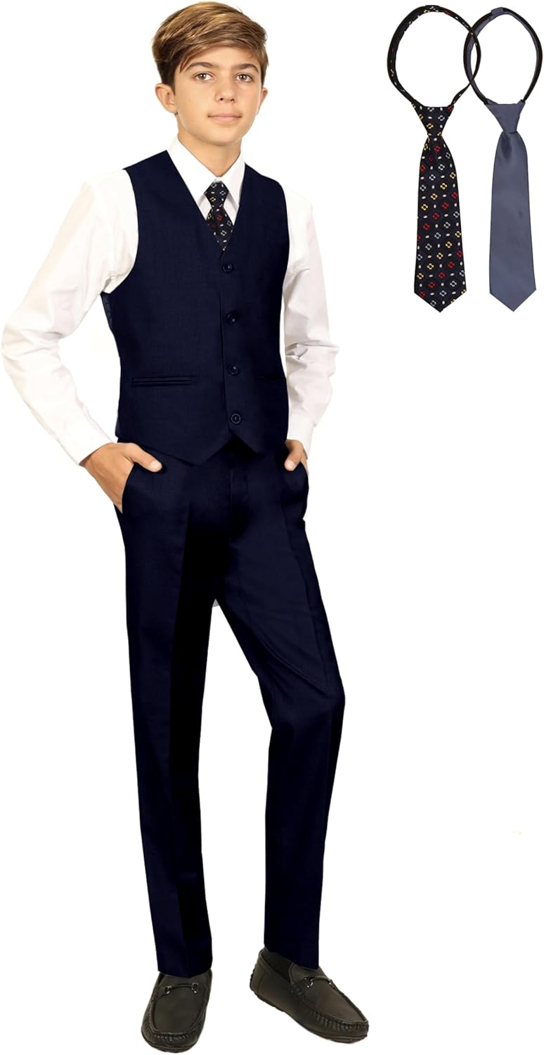 Gioberti Boys Formal Vest, Pants, Dress Shirt & Tie Set