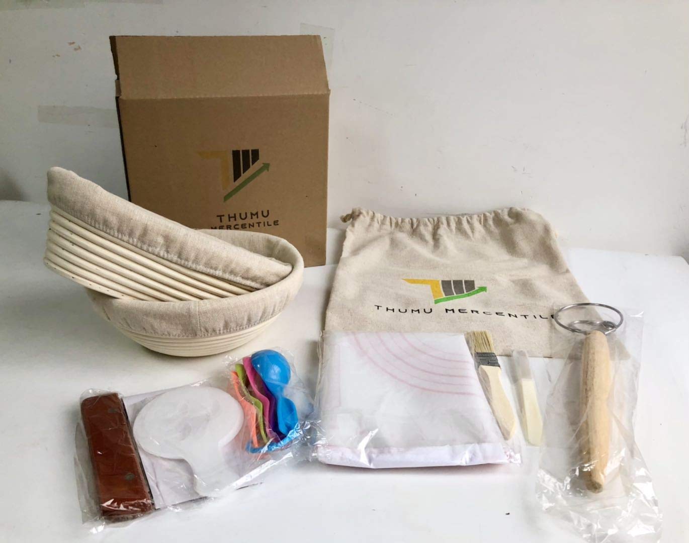 9 Inch Round 10 Inch Oval Sourdough Bread Proofing Professional Natural Rattan Banneton Basket Set includes Whisk, Scraper, Lame, 2 Liners, 5 spoon set, silicone mat, 10 stencils set and bread bag