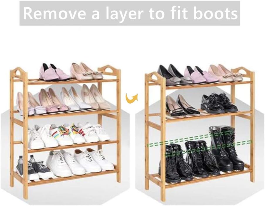 WEI WEI GLOBAL Free Standing 4-Tier Shoe Rack, Bamboo Entryway Shoe Shelf Storage Organizer, Dark Brown