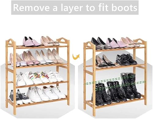 Vista 4 de WEI WEI GLOBAL Zapatero de 4 niveles independiente, organizador de almacenamiento de bambú para zapatos, natural