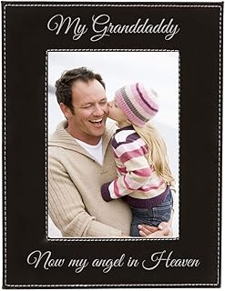 CustomGiftsNow My Granddaddy Now My Angel in Heaven Laser Engraved Faux Leather Black Leatherette Wall Hanging/Tabletop Picture Group Family New First Time Seeing Grandchild Baby Photo Frame