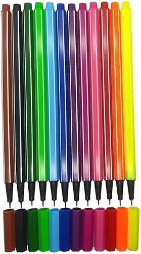 Kit 12 Canetas Hidrográficas Ponta Fina 0.4mm Fine Line Tinta e Parte Exterior Colorida