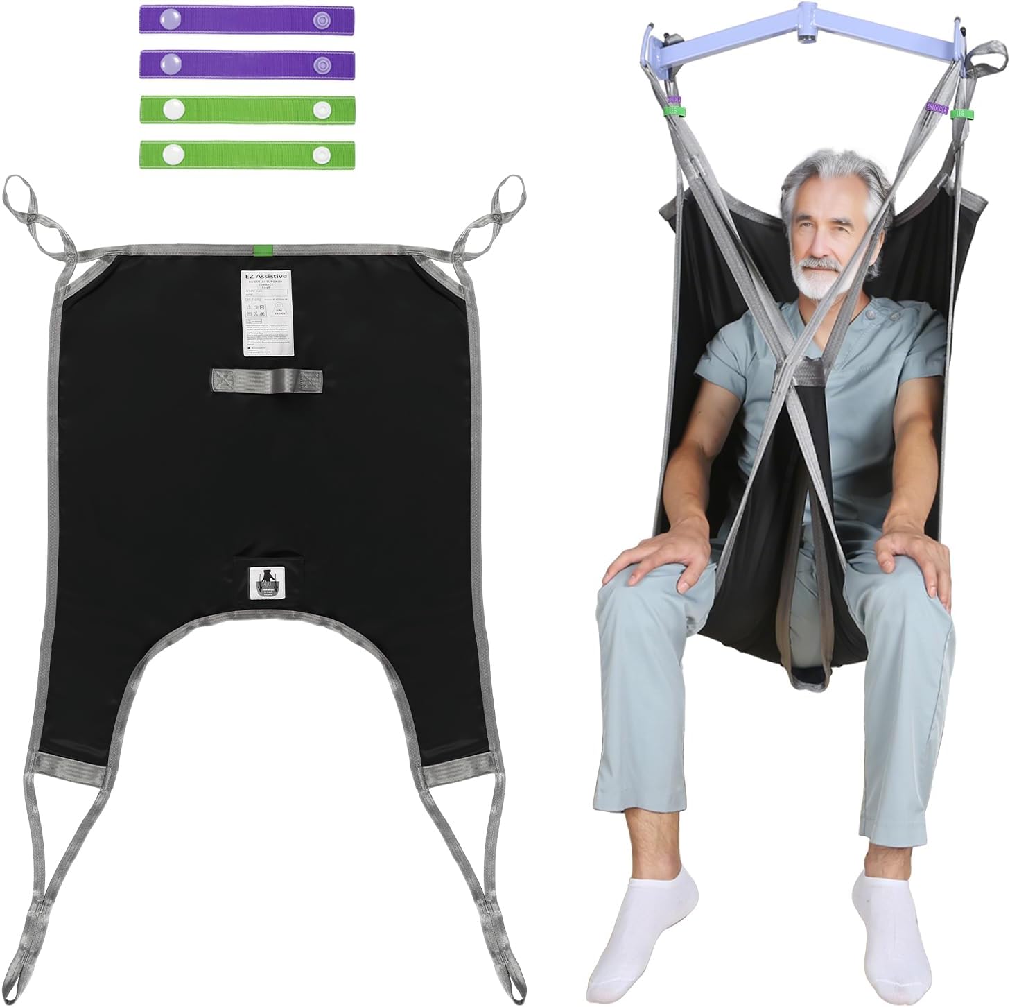 Patient Lift Divided Leg Sling – Heavy Duty 500 lbs Capacity, Easy Hygiene Access with Handles & Pocket, Machine Washable – Small/Medium/Large for Elderly, Disabled & Bariatric Care (Black, M)