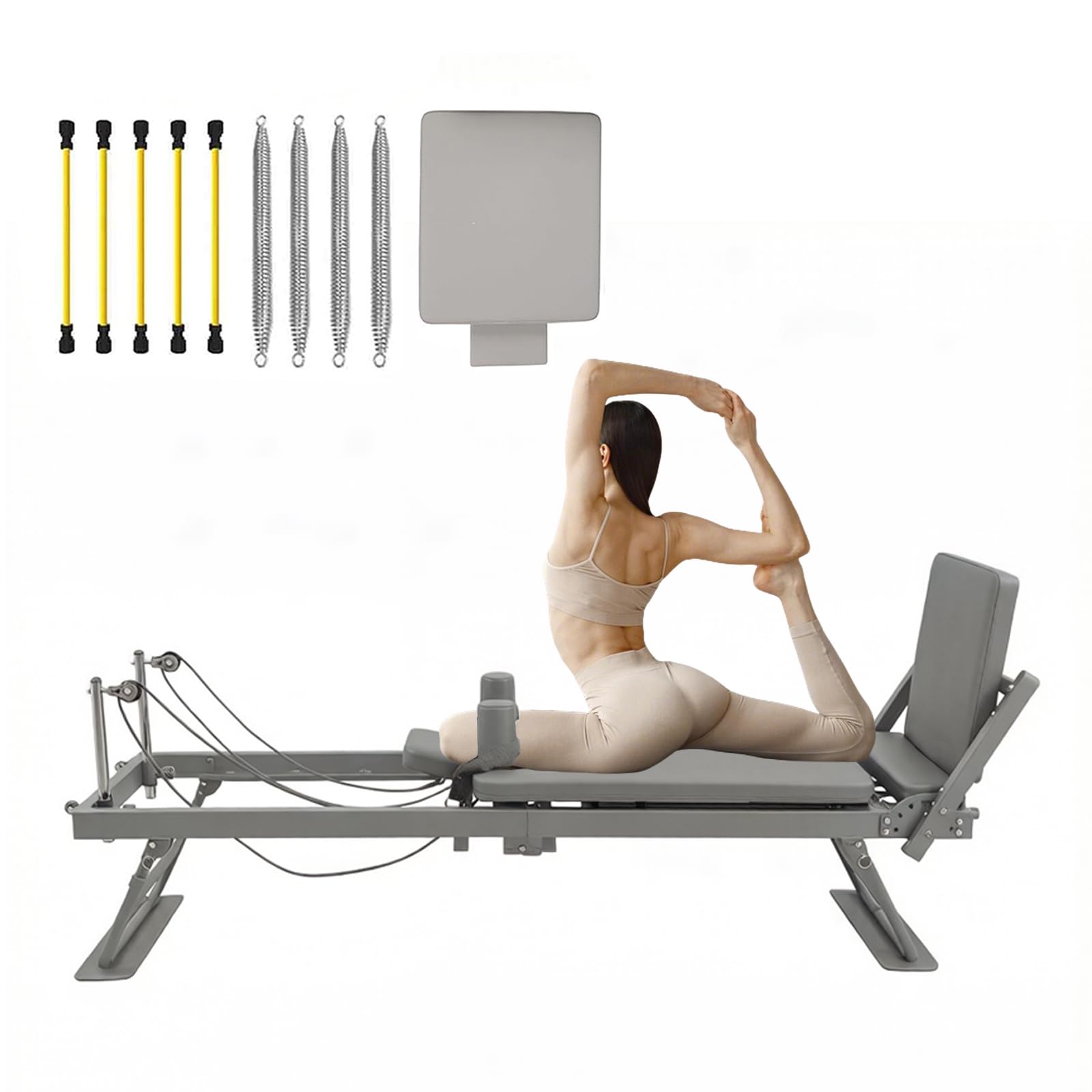 Macchina per Riformatore per Pilates, Riformatore Pieghevole per Pilates con Jump Board per Resistenza Corporea, Stretching, Equilibrio, Allenamento,Grey-20