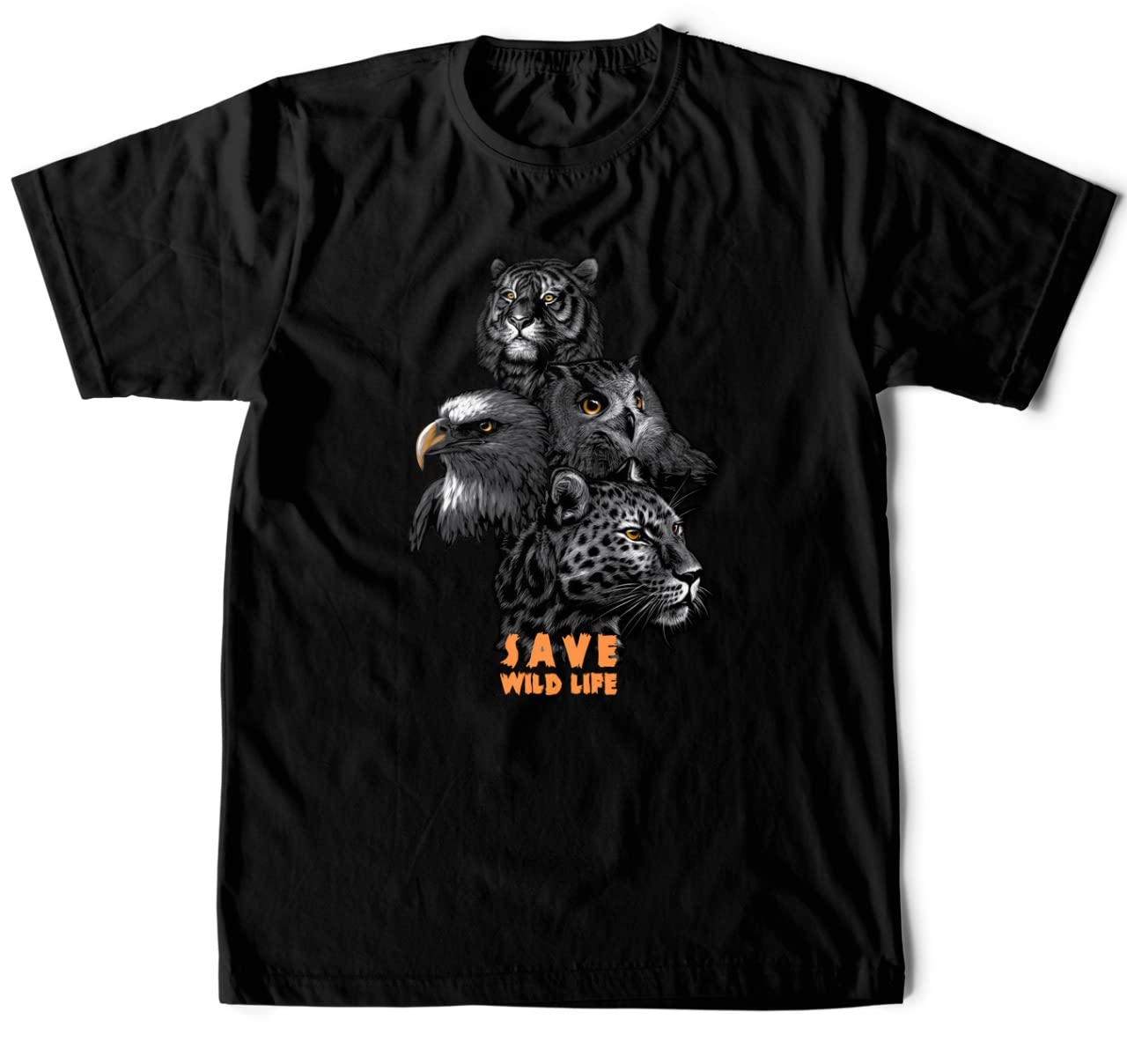 HERITAGE DESIGN Save Jungle Leopard Design Black Cotton T-Shirt