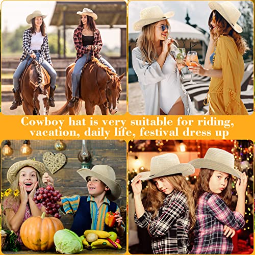 Leumoi 30 Pcs Cowboy Hats Western Straw Hats Country Style Farmer Hat Cowgirl Cowboy Party Hats With Bands For Western Theme Party #TOP6