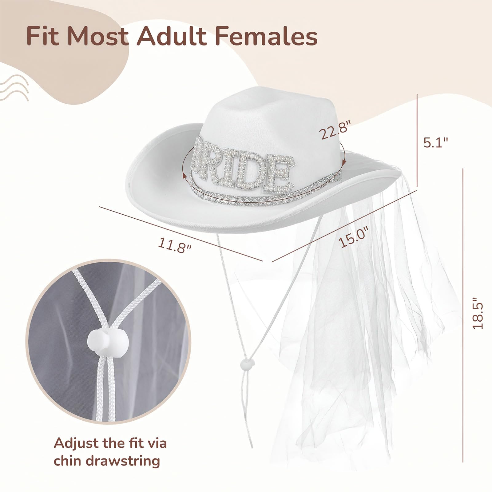 Cappello da cowboy da sposa, velo bianco con paillettes di strass, per matrimonio, addio al nubilato, addio al nubilato, decorazione per feste, feste occidentali, accessori per vestire,