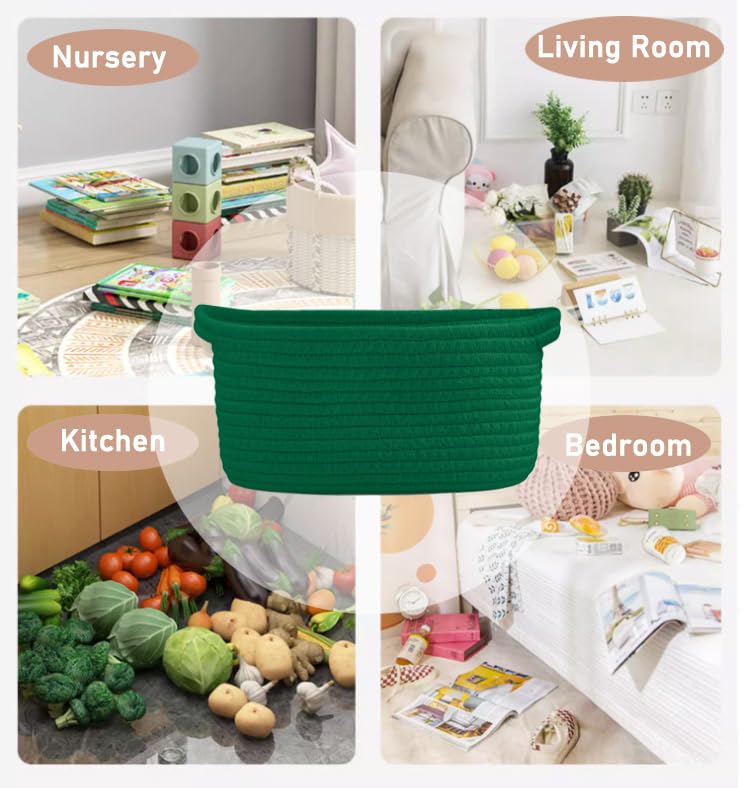 Gift Basket with Gift Bags and Ribbons, Small Woven Rope Toy Storage Basket for Baby and Pet, 12"X 8" X 5", Green - Image 6