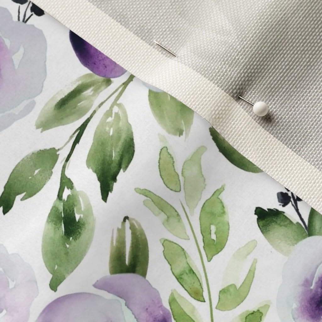 Spoonflower Fabric - Bloom Violet Watercolor Purple Flowers Floral Printed on Upholstery Velvet Fabric Fat Quarter - Upholstery Home Decor Bottomweight Apparel