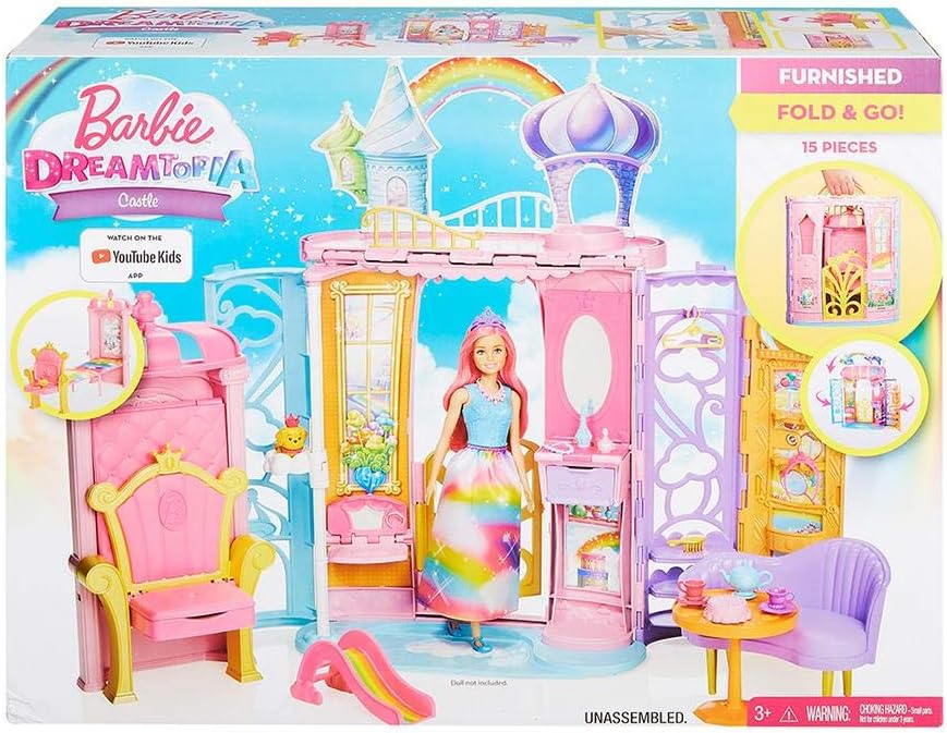 Barbie Dreamtopia Rainbow Cove Castle, Portable Playset with Handle, Puppy Figure, Transforming Features & 10+ Accessories