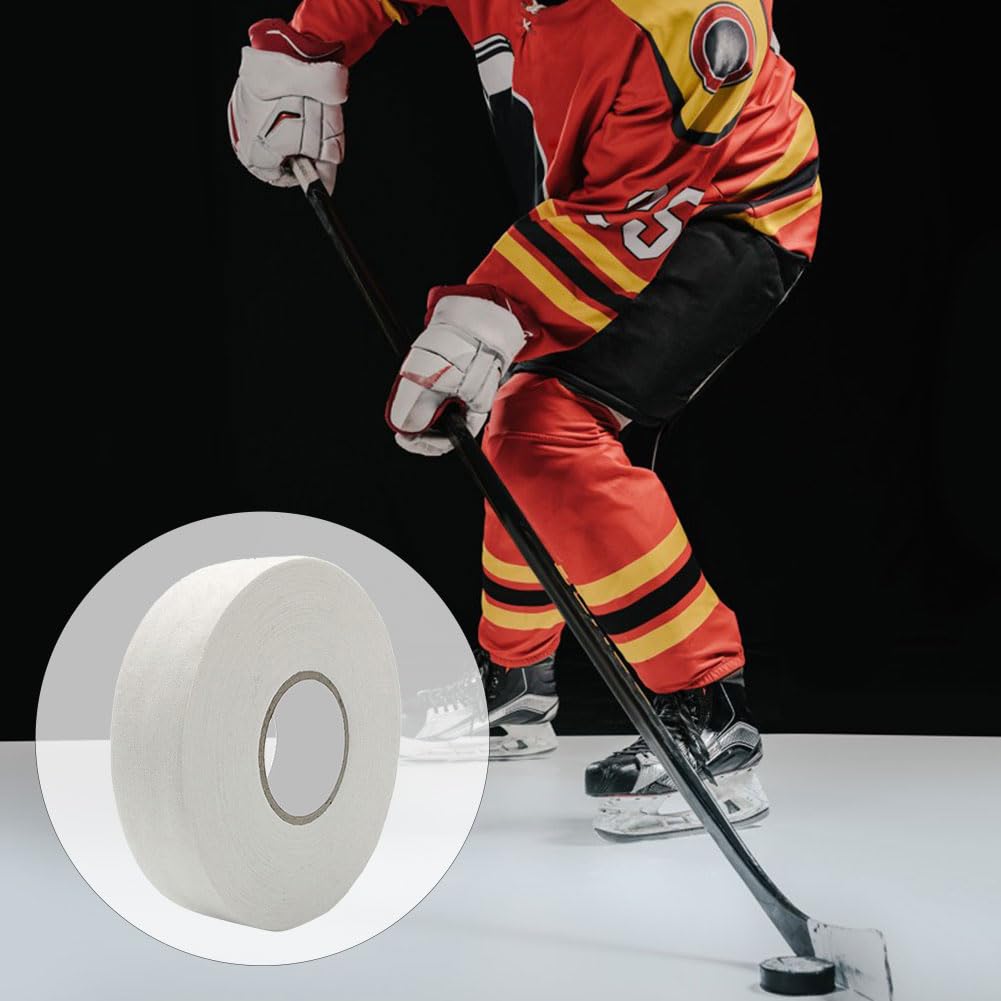 KARELLS Ruban de bâton de Hockey,Ruban De Hockey Adhésif,Ruban de Hockey,Ruban de Hockey Auto-adhésif,Ruban de Tissu de Hockey,Grip Tape,pour Raquette de Hockey,Raquette de Tennis,25m × 25mm,Blanc