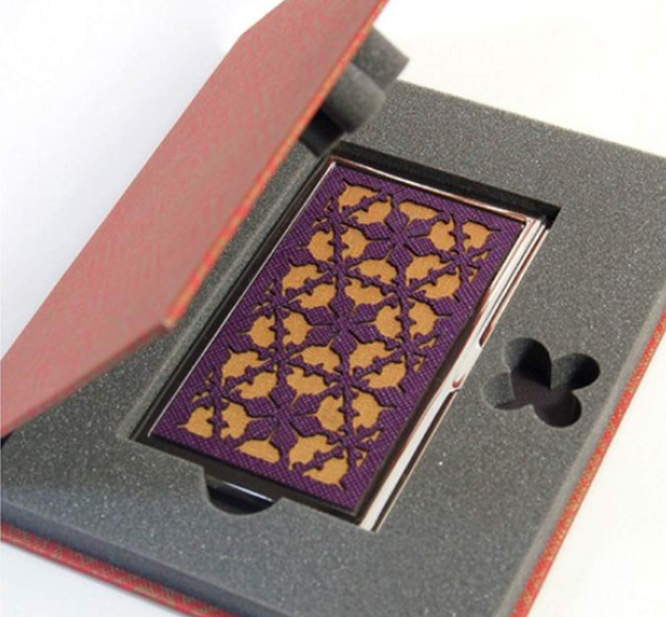 kalavinka Business Card Case Holder Pattern of Korean Palace With Gift box For Business Christmas Birthday Gift, Real Leather & Stainless, Purple