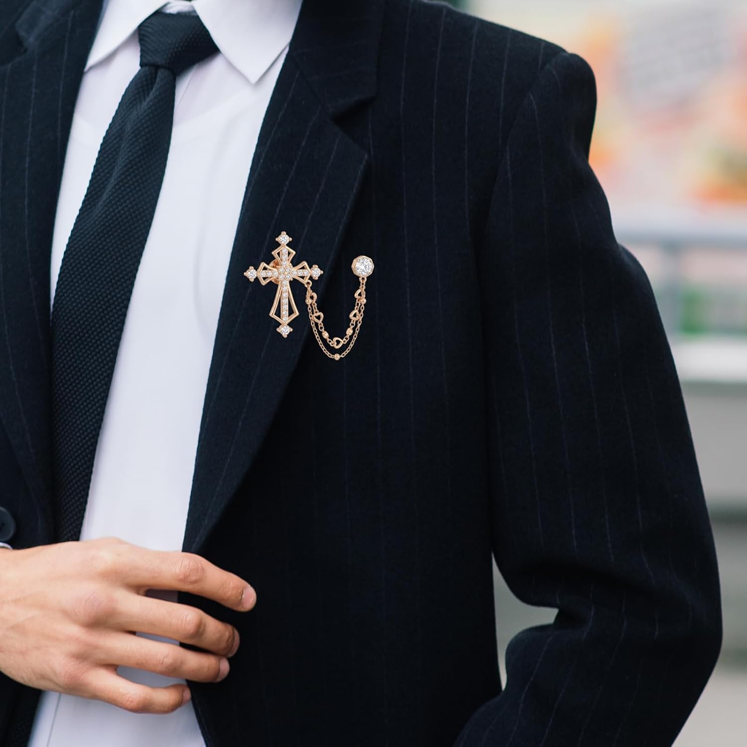 cobee 4 Pcs Vintage Chain Brooch Set, Suit Stud Lapel Pin for Men