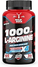 WILD BUCK L Arginine 1000mg Nitric Oxide Precursor Supplement for Massive Pumps, Maximum Vascularity and Muscle Growth, Stamina, Recovery | Essential Amino Acids | Powerful NO Booster - 60 Caps
