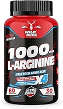 WILD BUCK L Arginine 1000mg Nitric Oxide Precursor Supplement for Massive Pumps, Maximum Vascularity and Muscle Growth, Stamina, Recovery | Essential Amino Acids | Powerful NO Booster - 60 Caps