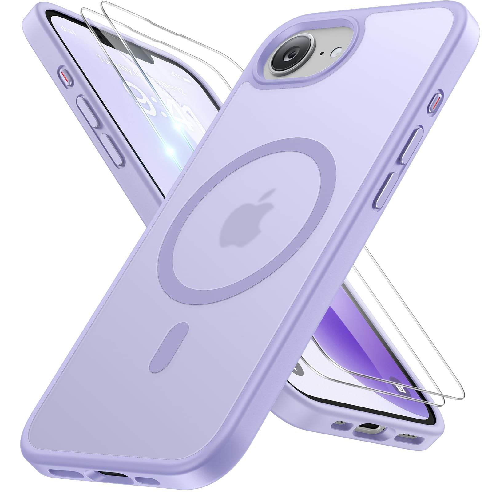 miracase for iPhone 16e case &amp; iPhone 17e Case for MagSafe [with 2×9H+ Screen Protectors] TOP Military-Grade Protection Shockproof with Velvet Touch for iPhone 16e/17e Phone Case 6.1", Light Purple