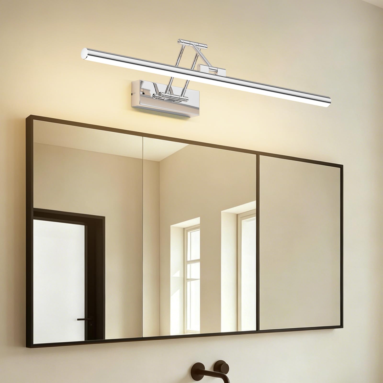 Klighten LED Lámpara de Espejo LED 60cm, Luz LED para espejo 20W 1500 LM,Lamparas Espejo Giratorias para Baño IP44,Aplique de Espejo de Baño,Blanco cálido 3000K,Chrome