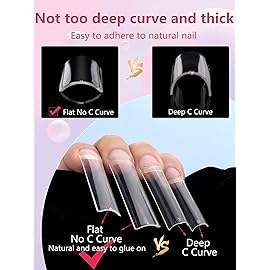 LIONVISON 504PCS No C Curve Clear Nail Tips for Acrylic Nails Professional, 3XL Extra Long Flat Tapered Square Nail Tips, 12 Sizes Half Cover Straight French Fake Nail Tips for Nail Salons Home