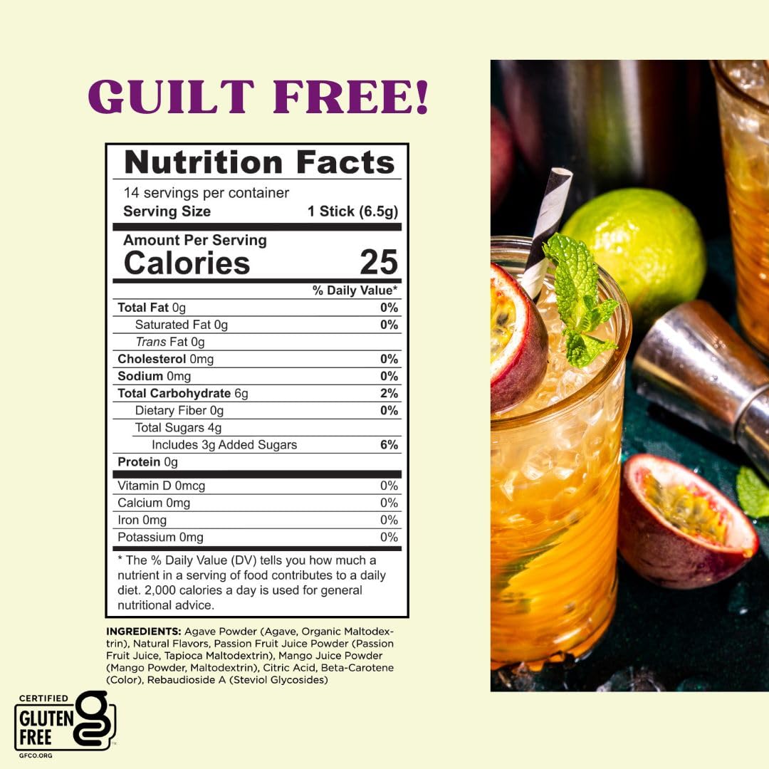 Maud's Mixers Passion Fruit Mai Tai Cocktail Mix, 14 ct, Mocktail Non-Alcoholic Drinks - Made with Real Fruit and Agave - Low Calorie, Low Sugar, Easy to Mix