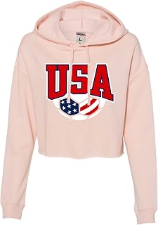 USA Soccer America Red White And Blue Women Cropped Hooded Sweatshirt