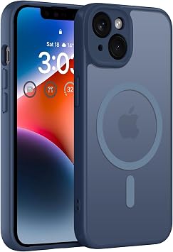 ORDA For iPhone 14 Plus Case for MagSafe Full Camera Protection Built-in Magnetic Ring Shockproof Scratch-Resistant Translucent Matte Mobile Phone Case for iPhone 14 Plus Case 6.7 Inches Dark Blue