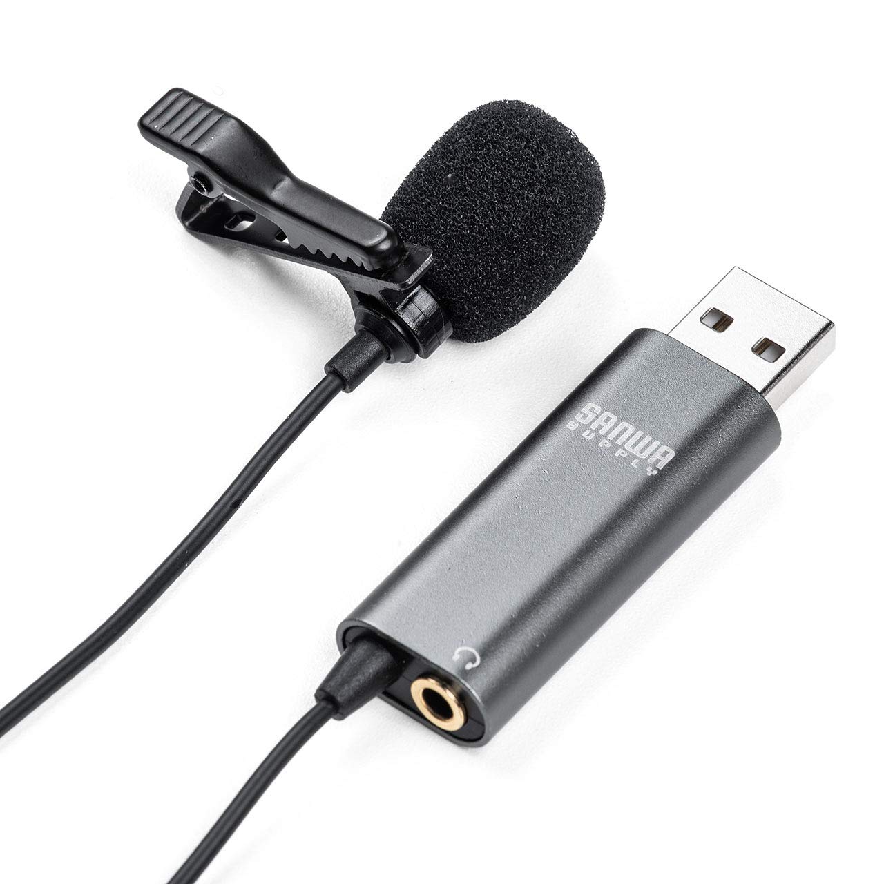 サンワダイレクト USB ピンマイク コンデンサー Zoom Skype YouTube対応 イヤホン・スピーカー接続可能 400-MC017商品画像