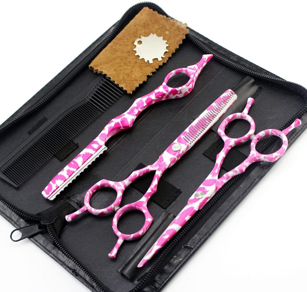 Hair Cutting Scissors, 5.5inch Professional 440c Steel 4 pcs Pink Ceramics Haircut thinning Barber Shears Hairdresser kit