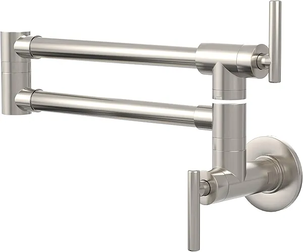 GIMILI Pot Filler Brushed Nickel Commercial Wall Mount Faucet Folding Double Joint Swing Arm Wall Faucet
