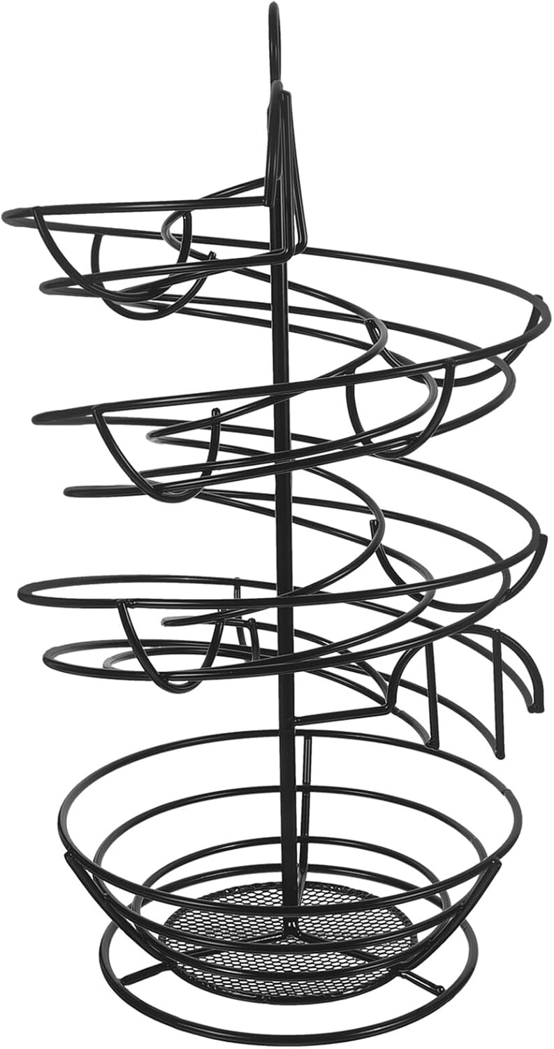 Spiral Wire Egg Basket Black Household Egg Storage Rack and Multi-function Food Basket Farmhouse Style for Kitchen Countertop and Refrigerator Use