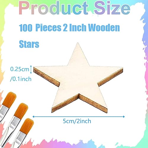 Miniatura 2 de 100 piezas de estrellas de madera de 2 pulgadas con forma de estrellas de madera sin terminar, recortes de estrellas de madera en blanco para