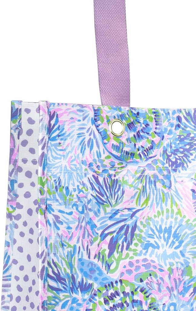 Lilly Pulitzer Purple/Blue Market Shopper Bag, Reusable Grocery Tote with Comfortable Shoulder Straps, Shell of a Party - Image 3